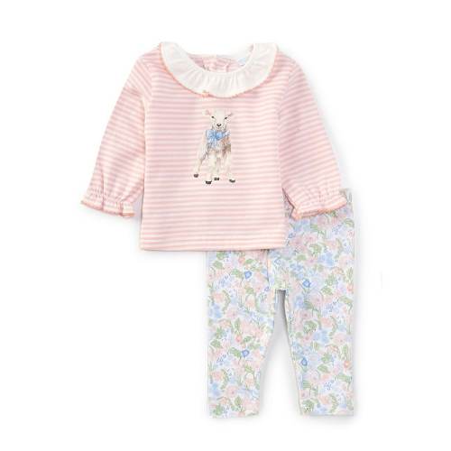 Edgehill Collection x Rebecca Bahn Art Baby Girls 3-24 Months Knit Lamb Long Sleeve Sweatshirt & Pants Set