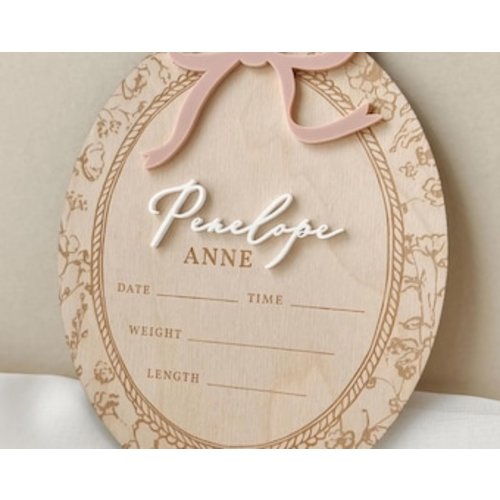 Girl Birth Name Sign Bow Hospital Announcement for Baby Girl Floral Birth Announcement Vintage Style Name Sign Announcement Plaque with Bow