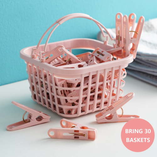 Windproof Clothespin Set, 30 Plastic Clips with Storage Basket, Non-Slip Designs, Strong Grip, Versatile Use, Easy Press Mechanism, Laundry Organization, Home Essentials, 30-Pack, Drying Accessories