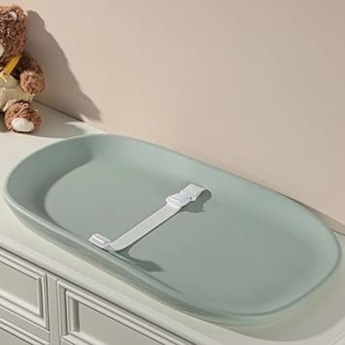 Baby Changing Pad Waterproof in EVA Foam, Baby Changing Mat Wipeable Baby Changing Table Pad, Adjustable Safety Belt & Non-Slip Base, for Diaper Changes & Massage, Fits Dresser/Changing Table - Sage
