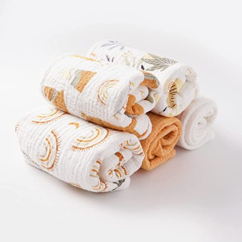 5 Pack Muslin Baby Burp Cloths- Neutral Muslin Burping Cloths for Baby Boys Girls and Newborn Towel, Unisex- Large Absorbent Burp Cloths-20 x10 Inches - Orange