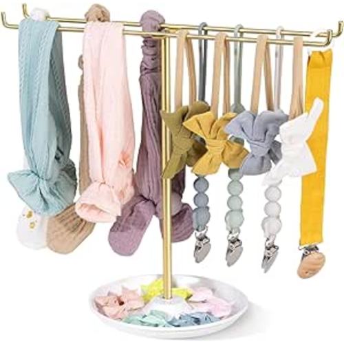POVETIRE Baby Headband Holder Hair Bow Organizer for Girls,Metal Hair Ties Display Nylon Hairband Storage Head Wrap Stand Hair Accessories Organizer for Newborn Infant Toddler Kids