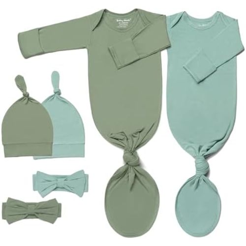 2Pk Newborn Baby Knotted Gown, Ultra-Soft Infant Sleeper with Hat, Bowknot and Pacifier Clip (2 Packs)