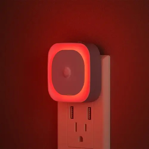 YUNLEX 2 Pack Plug in Red Sleep Night Light with Motion Sensor & Dusk to Dawn Sensor, Soft Glow, 0% Blue Light, Dimmable, Auto On/Off, LED Lights for Bedroom, Kids, Bathroom, Hallway, as Mother Gifts