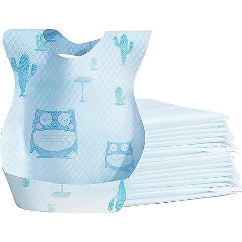 Disposable Bibs for Baby, 50pcs Disposable Travel Bibs with Crumb Cather for Kids Self Feeding Individual Wrapped
