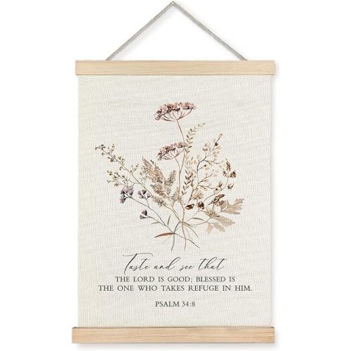 Supwhd Boho Floral Christian Wall Art with Wooden Poster Hanger, God is Good Bible Verses Posters, Home Room Decor, 12x16 Inch