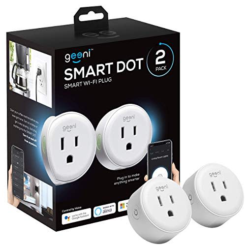 Geeni Dot Smart Wi-Fi Outlet – 2 Pack, Compact Design, Control Appliances with Alexa, Google Assistant, and the Geeni App, Energy Monitoring, Voice Control, 2.4GHz, White