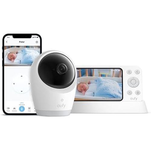 eufy Baby Monitor E21 with 4K Camera, Hybrid Wi-Fi and No Wi-Fi Connection, App and Monitor Control, Ultra-Clear Night View, Pan-Tilt, 8× Zoom, Portable Camera with Built-In Battery, ANR, Smart Alerts