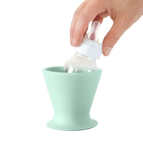 Bökee baby bottle and silicone pump holder - prepare baby bottles with one hand and prevent breast milk spills,Robin’s Egg