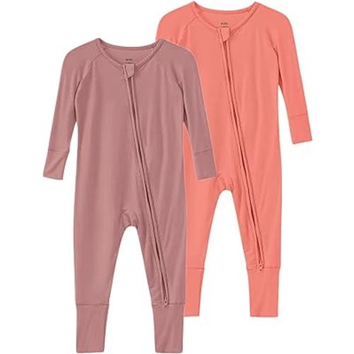 Baby Viscose from Bamboo Footless Pajamas Boys Girls Zippy Pjs Sleep 'N Play Romper - 0-24 Months - 3-6 Months - Coral & Mauve