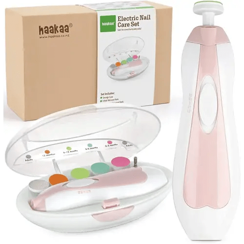 haakaa Baby Nail Trimmer Electric Safe Baby Nail Clippers Baby Nail File Kit Manicure Set, Trim Polish Grooming kit for Newborn Toddler or Adults Toes Fingernails, 6 Grinding Heads and LED Light, Pink