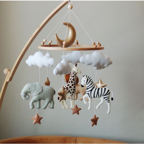 Safari Baby Mobile with African Animals: Giraffe, Lion, Zebra, Elephant