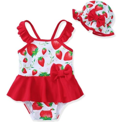 Mikrdoo Baby Girl Swimsuit Ruffled Bikini Tankini Swimsuit Infant Swimwear One Piece Bathing Suits Summer Clothes with Hat