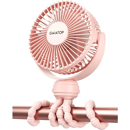 Gaiatop Mini Portable Stroller Fan, Battery Operated Small Clip on Fan, Detachable 3 Speed Rechargeable 360° Rotate Flexible Tripod Handheld Desk Cooling Fan for Car Seat Crib Treadmill Travel Pink