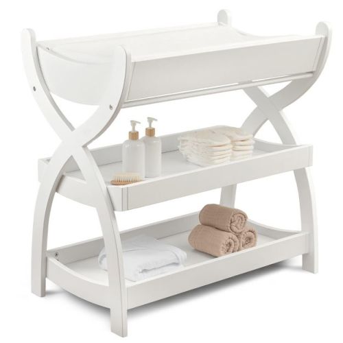 Comfy Cubs Baby Changing Table - Sturdy Wood Construction, Timeless Look with Two Open Shelves for Infant Essentials - White