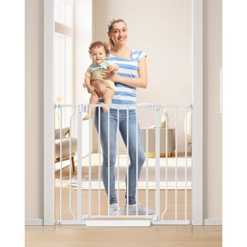 Baby Gate No Drilling, 29"-40" Auto Close Dog Gate Indoor for Doorways & Stairs, Pressure Mounted Adjustable Pet Gate, Easy Walk Through Child Gate for Children & Pets Stroller Friendly, White