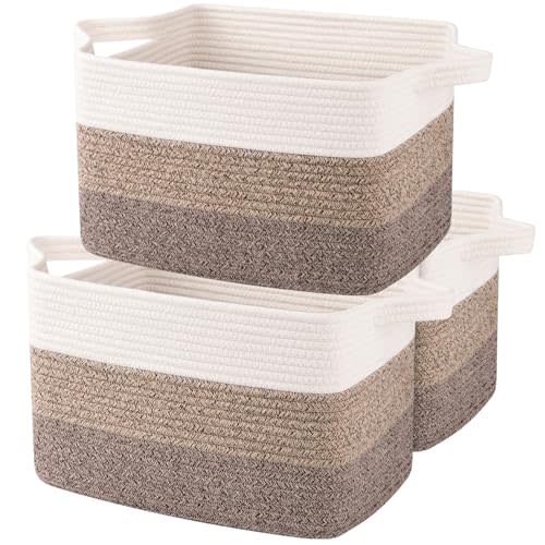 OIAHOMY Storage Basket, Woven Baskets for Storage, Cotton Rope Basket for toys,Towel Baskets for Bathroom - Pack of 3, Gradient Dark Brown