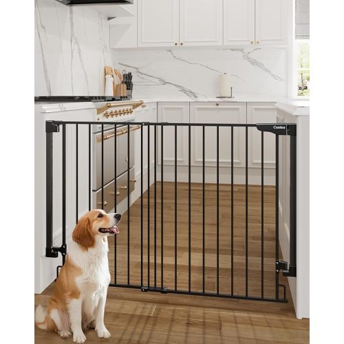 Cumbor 34" Extra Tall No Bottom Bar Baby Gate for Stairs, Auto Close Dog Gate Indoor for Larger Pets, 31.6-48" Hardware Mounted Safety Gate for Doorways, Wide Walk Thru Door for Easy Access (Black)