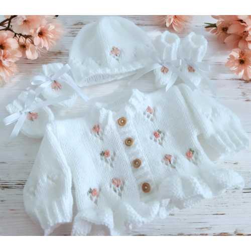 Unique hand knitted baby girls cardigan,Floral embroidery girl's sweater, Hand made baby cardigan, Toddler sweater, baby shower gift
