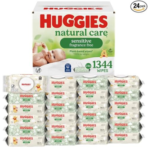 Huggies Natural Care Sensitive Baby Wipes, Unscented, Hypoallergenic, 99% Purified Water, 24 Soft Packs of 56 (1344 Wipes Total)