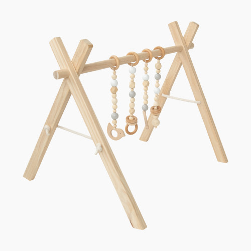 Poppyseed Play Natural Pine Wood Gym - Gray & White Toys