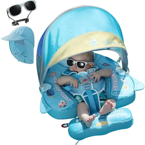 2024 New Mambobaby Float, Baby Floats with Canopy for Waist Swimming Ring Non-Inflatable Pool Floats with Adjustable Safety Strap &Upgrade Add Tail for Infant Toddler 3-24 Months (Submarine)