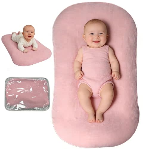 Baby Lounger, Newborn Lounger with Breathable & Soft Cover for Floor, Couch & Travel, 0-24 Months Newborn Babies Essentials Gifts. Pink (1 Cover Included)