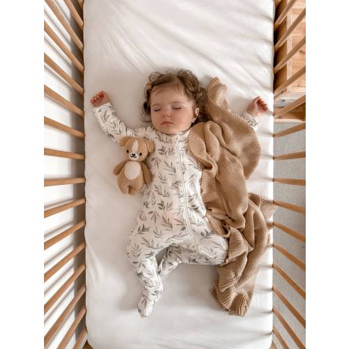 Olive Leaf Zipper Footie Onesie, Bamboo Baby Sleepsuit Romper, Unisex Baby Romper, White Baby Grow, Zipper Onesie ,Baby Clothes