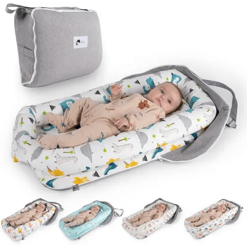 Joyful Journeys Baby Lounger Diaper Bag - Portable Baby Lounger Nest | Versatile Infant Lounger Bag & Diaper Organizer | Cozy Baby Lounger Nest for Convenience | Baby Shower Gifts (Blue Dinosaur)