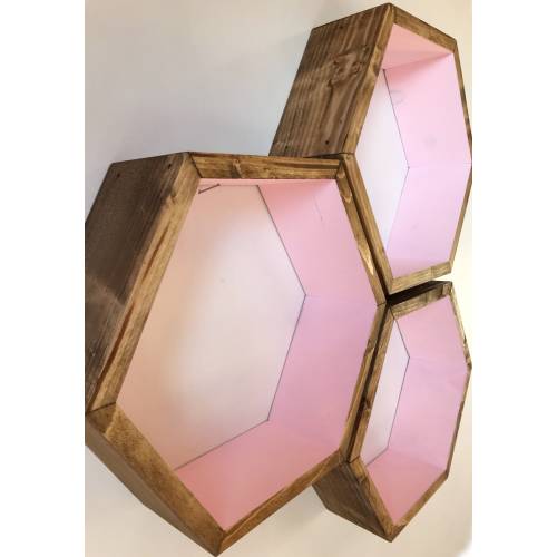 Large pink Hexagon shelf, hexagon shelves, honeycomb shelf, honeycomb shelves, floating hexagon shelf, floating honeycomb shelves, cubby