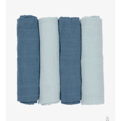 Pippi - Blue Organic Cotton Muslin Cloths (4 Pack) | Childrensalon