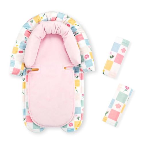 SWESEN Baby Car Seat Head Support for Newborn, Super Soft 2 in 1 Infant Car Seat Insert, Reversible Newborn Headrest Cushion for Strollers, Bouncers, Swing, Plaid and Floral