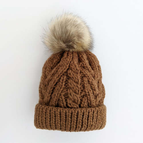 Pecan Pop Pom Pom Beanie Hat - Huggalugs