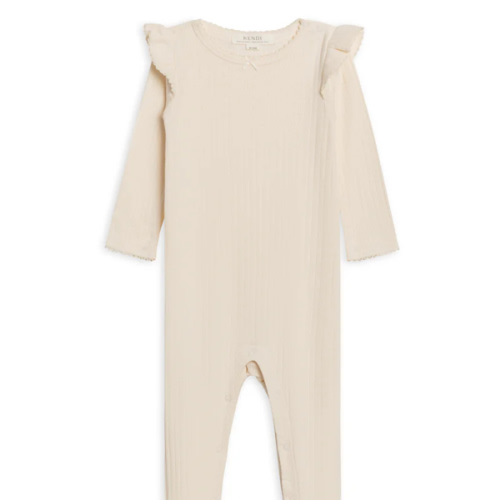 Addy Brushed Back Pointelle Flutter Sleeve Footed Romper