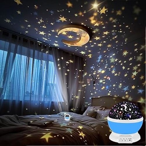 360 Degree Star Moon Projector, Children's Room Starlight Night Light Projector, Suitable as a Gift for Girls and Boys Aged 2-9 (Blue)