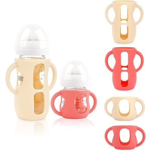 4-Pack Silicone Sleeves for Philips Avent Glass Bottles, BPA-Free Drop-Resistant Baby Bottle Sleeves with Handles, Compatible with Philips Avent Natural Glass Baby Bottles (4 & 8 oz)