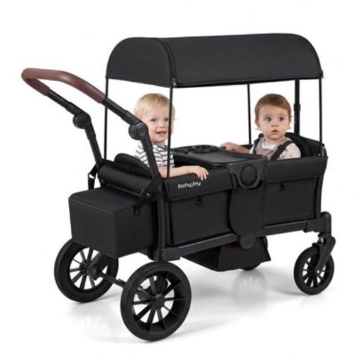Costway Foldable Wagon Stroller for 2 Kids, Double Seater Toddler Stroller with Canopy Black