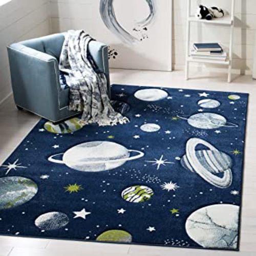 SAFAVIEH Carousel Kids Collection Area Rug - 6'7" x 9', Navy & Ivory, Non-Shedding & Easy Care, Ideal for High Traffic Areas for Boys & Girls in Playroom, Nursery, Bedroom (CRK103N)
