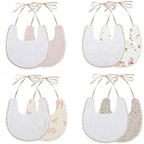 GZMM Baby Bib For Girls,Reversible Waterproof Handmade Natural Cotton Baby Drool Bib 0-12 months 2 Pack (floral mult-9, 0-12 months)