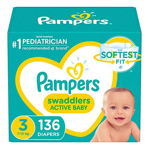 Diapers Size 3, 136 Count - Pampers Swaddlers Disposable Baby Diapers, Enormous Pack (Packaging May Vary)