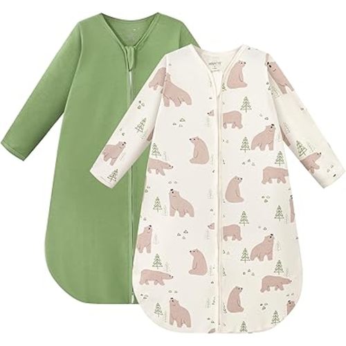 JELLYMONI Baby Sleep Sack 6-12 Months Wearable Blanket for Baby, 100% Cotton 2 Pack Infant Toddler Baby Wearable Blanket Lightweight Soft 2-Way Zipper Sleeping Sack
