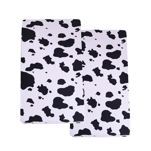 KWLOVER Soft Skin-Friendly Cow Printed Crib Sheet for Boys Girls,2 Pack Crib Mattress Sheet or Toddler Bed Sheet, Baby Cow Print Fitted Crib Sheet (White Cow)