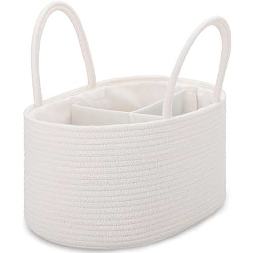 COMSE Large Diaper Caddy Organizer for Girl Boy, Gift Basket, Car Diaper Caddy with Handles, Cotton Rope Diaper Basket, Baby Shower Gifts Newborn Essentials Registry Must Have, White