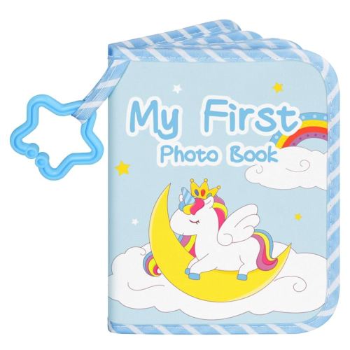 Lanpn Baby Photo Album Holds 17 4x6 Pictures, My First Soft Cloth Family Photo Book with Name Card & Name Tag Sticker, Fabric Kid Memory Keepsake Gift for Baby Shower Newborn Toddler Boy (Unicorn)