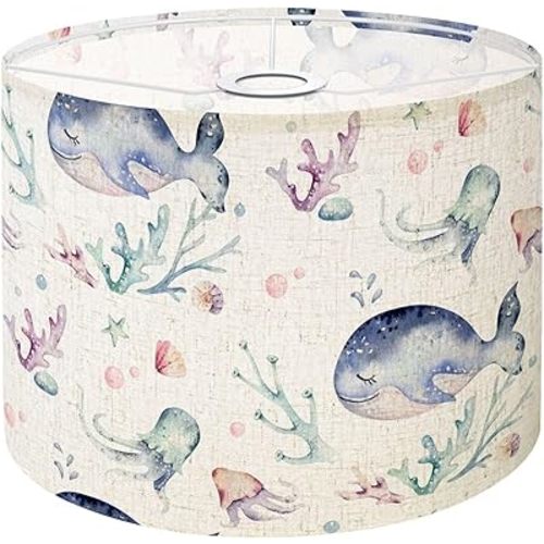 Lamp Shades Large Lamp Shade Sea animals blue watercolor ocean seamless pettern fish turtle whale Linen Shade for Pendant Light Table Lampshade Floor Lampshades Light Cover Set of 1 Replacement
