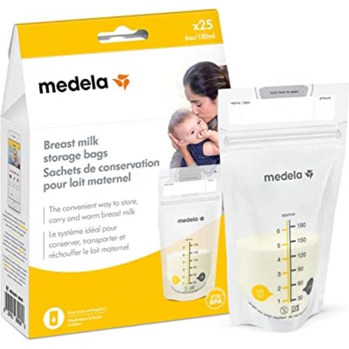 Medela Breastmilk Storage Bags, Ready to Use Breast Milk Storing Bags for Breastfeeding, Self Standing Bag, Space Saving Flat Profile, 25 Count (Pack of 1)