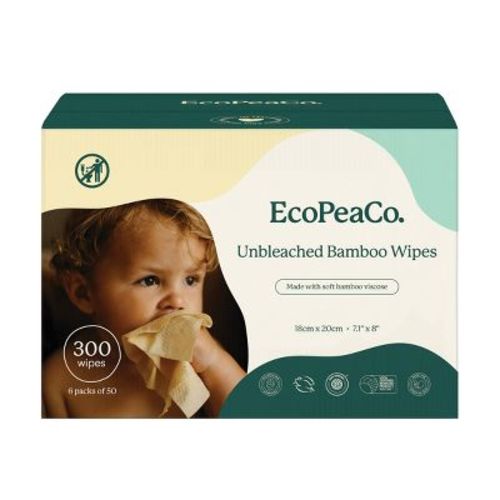EcoPeaCo. Unbleached Baby Wipes Made with Soft Bamboo Viscose & 99% Water - 300ct/6pk