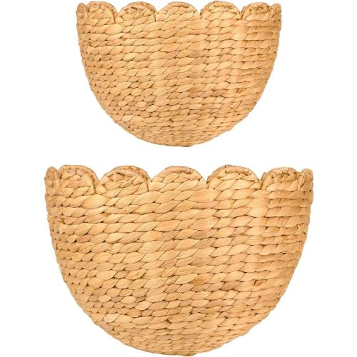 Set of 2 Scalloped Wicker Hanging Wall Storage Basket