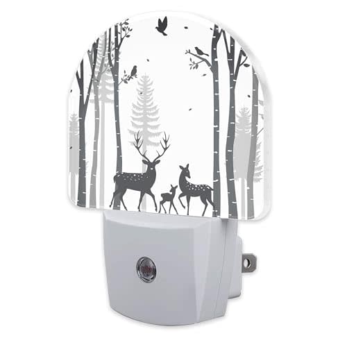 sndheke Deer in The Forest Night Light, Birch Tree with Deer Dusk to Dawn Night Light Plug in,0.5w Energy Saving Sleep Friendly NightLight for Kids Boys Girls Home Decor