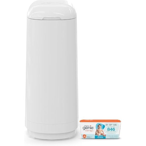 Diaper Genie Essence Pail, White with 18 Easy Roll Refill Bags